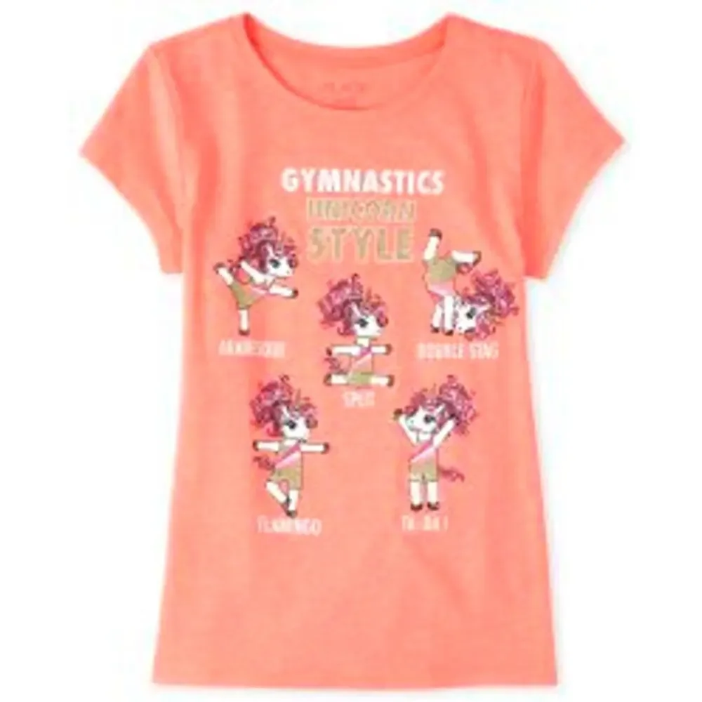 The Children's Place Coral Pink Gymnastic Unicorn T-Shirt Kids Youth Size XXL/16